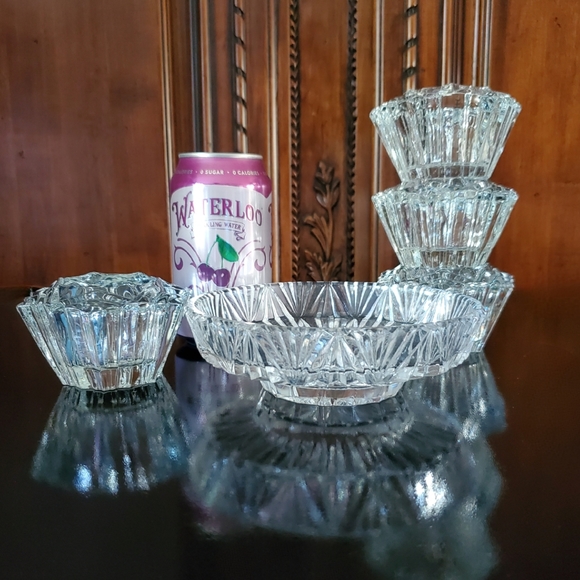 5pc "Prism" Crystal (4) Votive Holders & (1) 6" Crystal Bowl/Pillar🕯 Holder - Picture 4 of 12